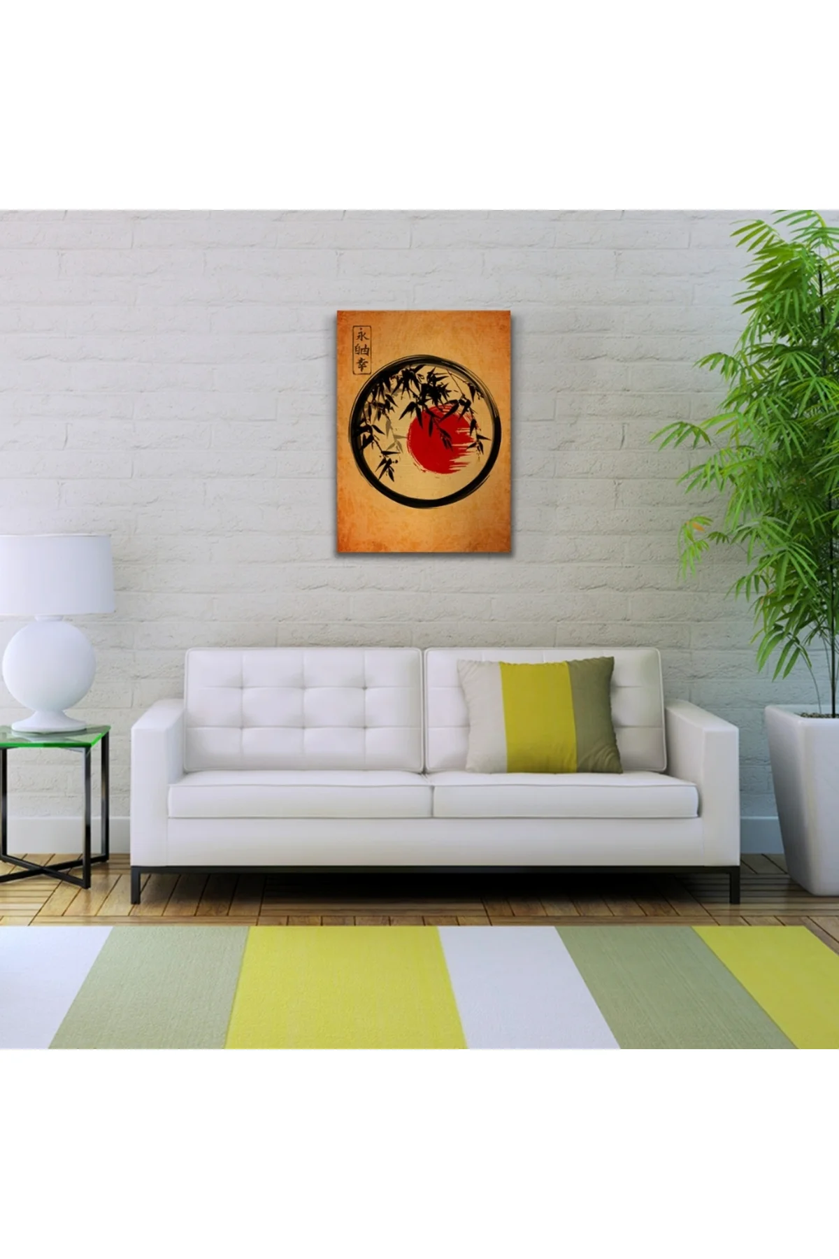 Yaprakların ardında Japonya Bayrağı Poster Kanvas Tablo 50 x 70