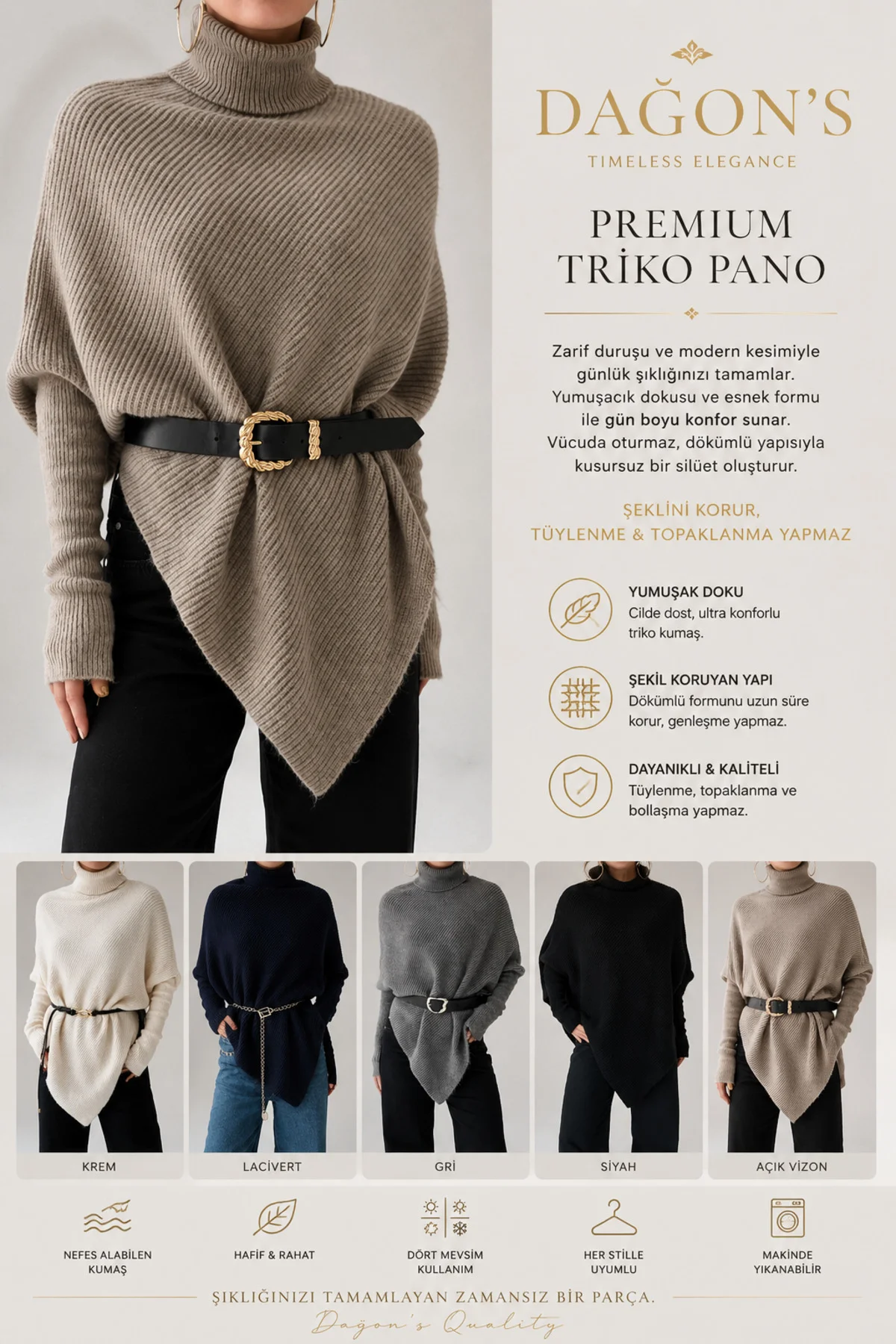 Yarasa Kol Tam Balıkçı Triko Kazak - Tunik