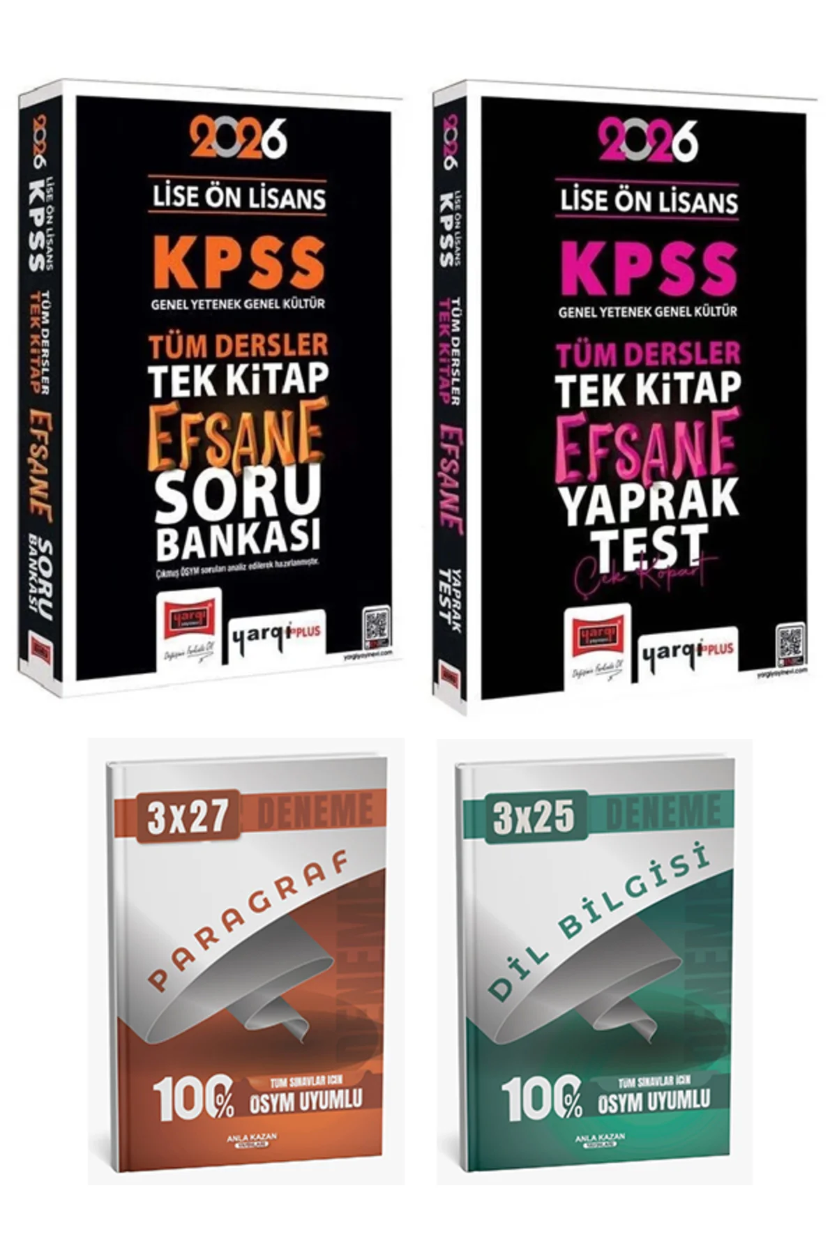 Yargı + Anla Kazan 2026 KPSS Lise Ön Lisans Efsane Soru Bankası + Yaprak Test ve Deneme 4 lü Set