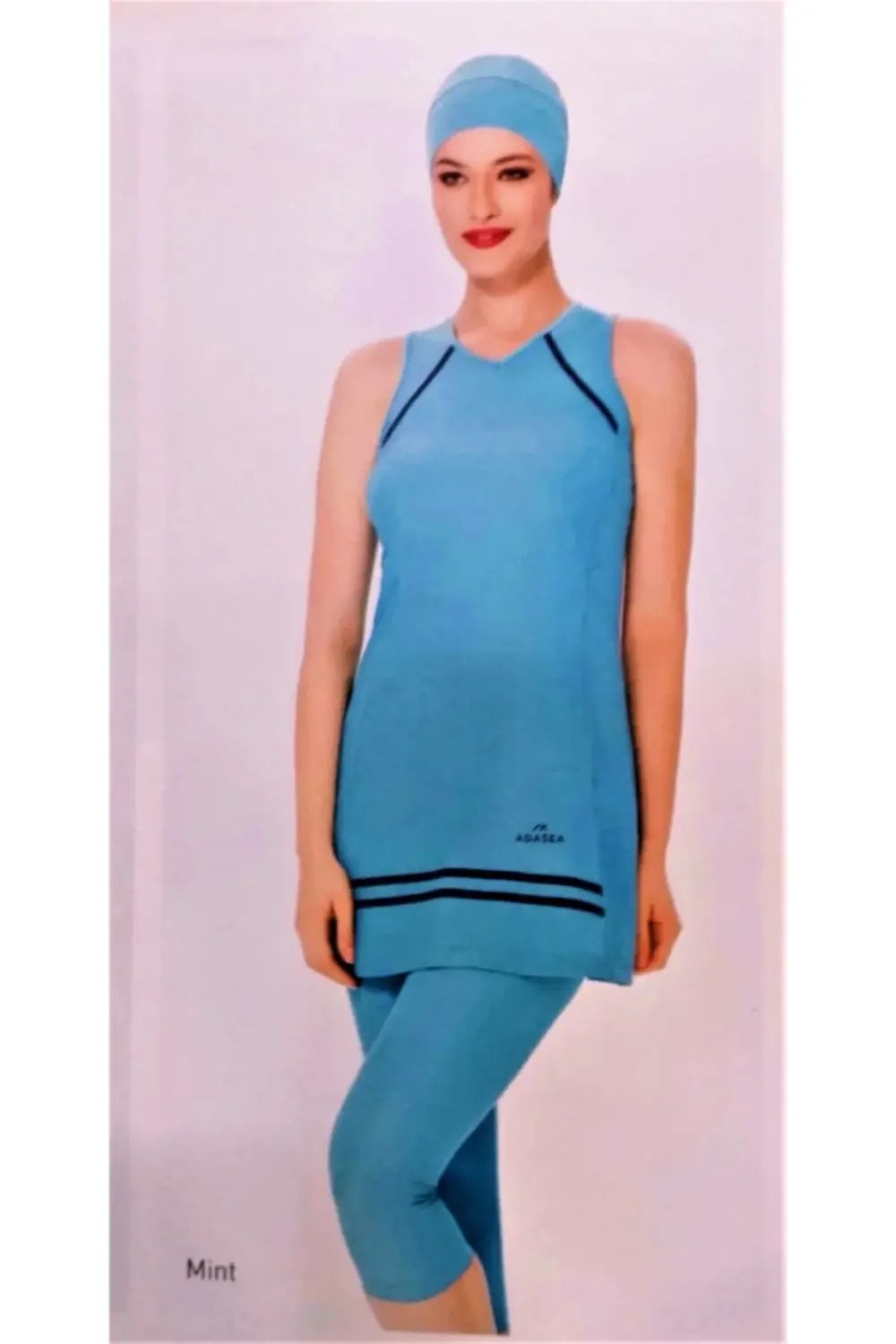 Yarı Kapalı Sıfır Kol Kapri Tesettür Mayo Mint