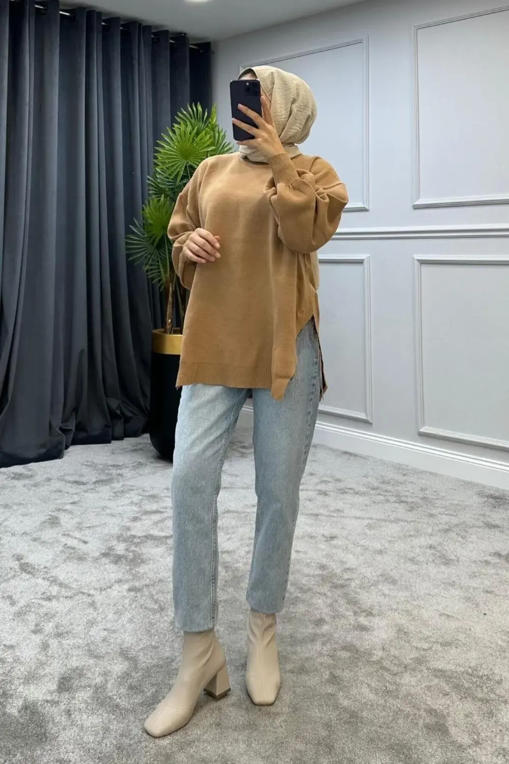 Yarı Zincirli Triko Kazak Mor