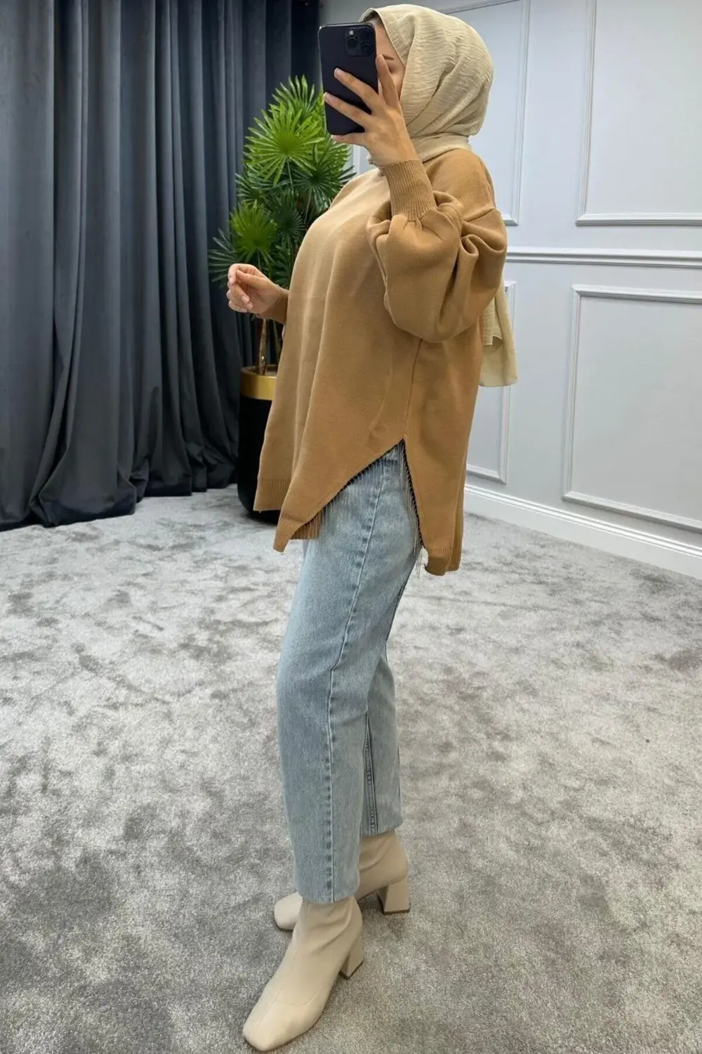 Yarı Zincirli Triko Kazak Mor