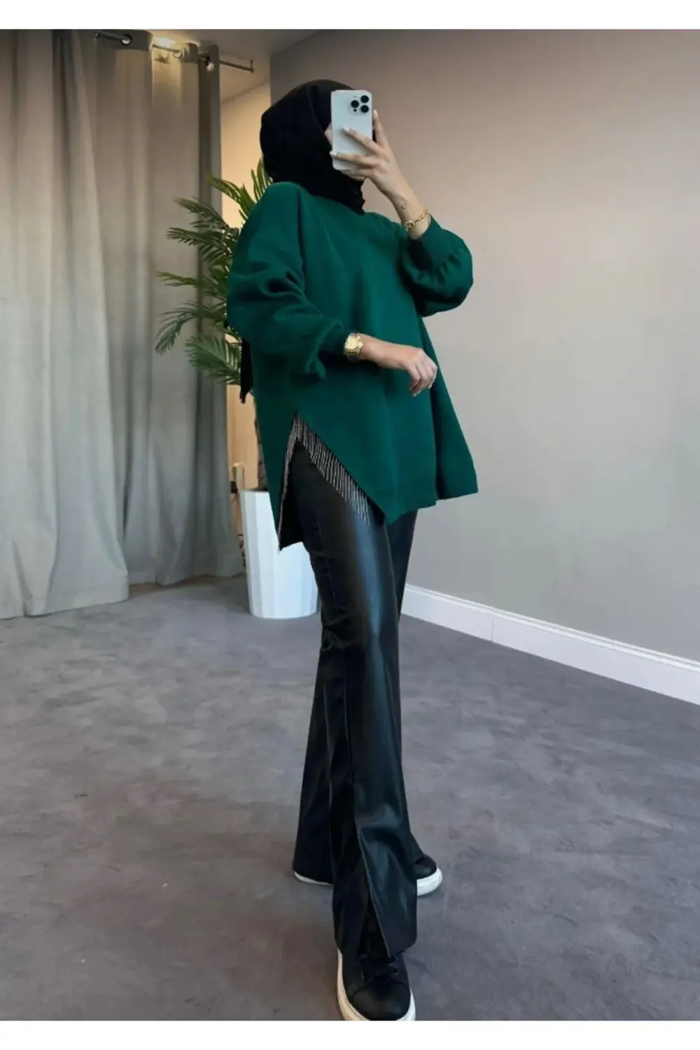 Şule Giyim Yarı Zincirli Triko Kazak Siyah