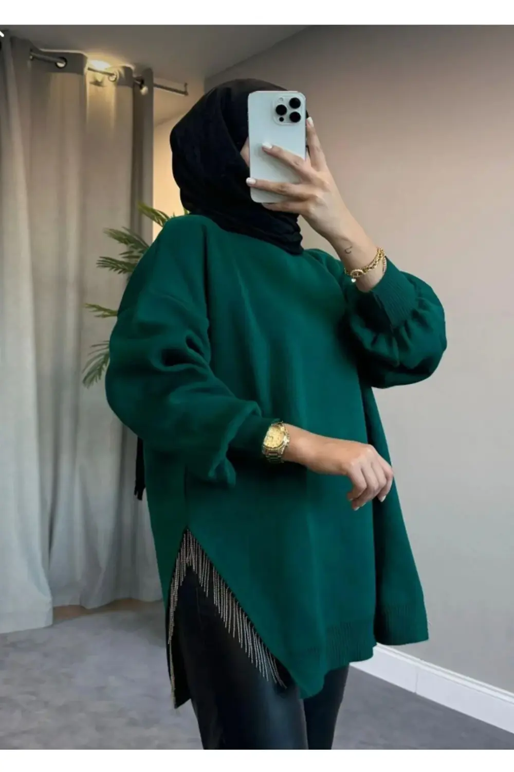 Şule Giyim Yarı Zincirli Triko Kazak Siyah