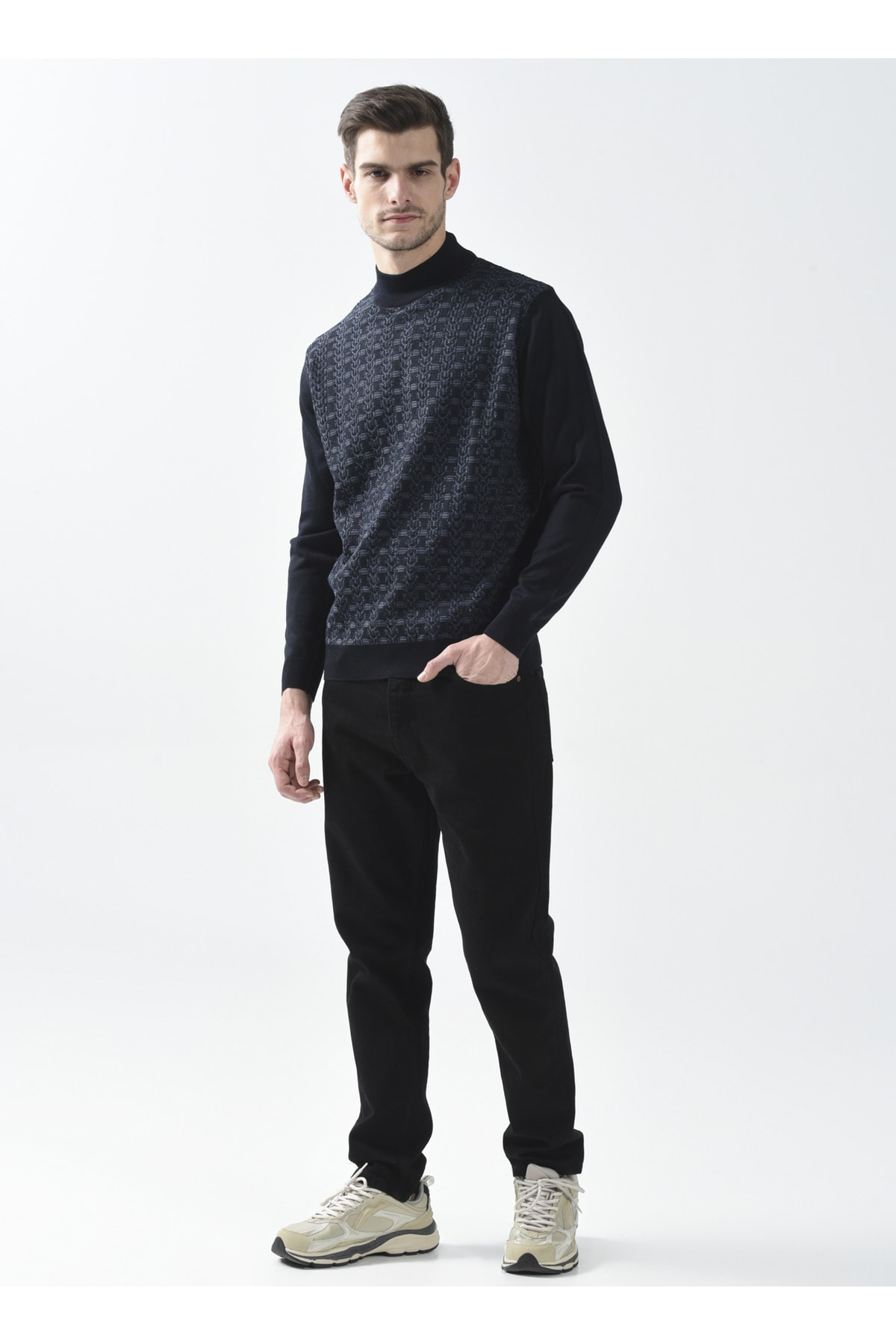 Süvari Yarım Balıkçı Yaka Armürlü Lacivert Erkek Kazak Tr2013700248