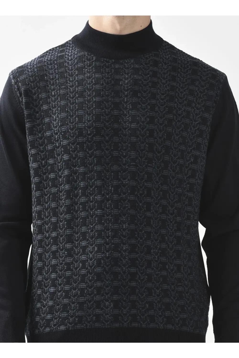 Yarım Balıkçı Yaka Armürlü Lacivert Erkek Kazak Tr2013700248