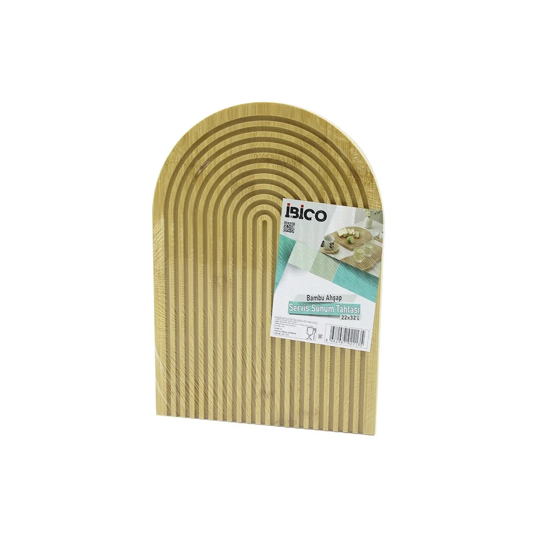 Yarım Daire  Çift Taraflı=düz - Kanallı Ahşap Bambu Sunum Tepsi 22x32cm Bx40 Fiyatı, Yorumları ve Özellikleri
