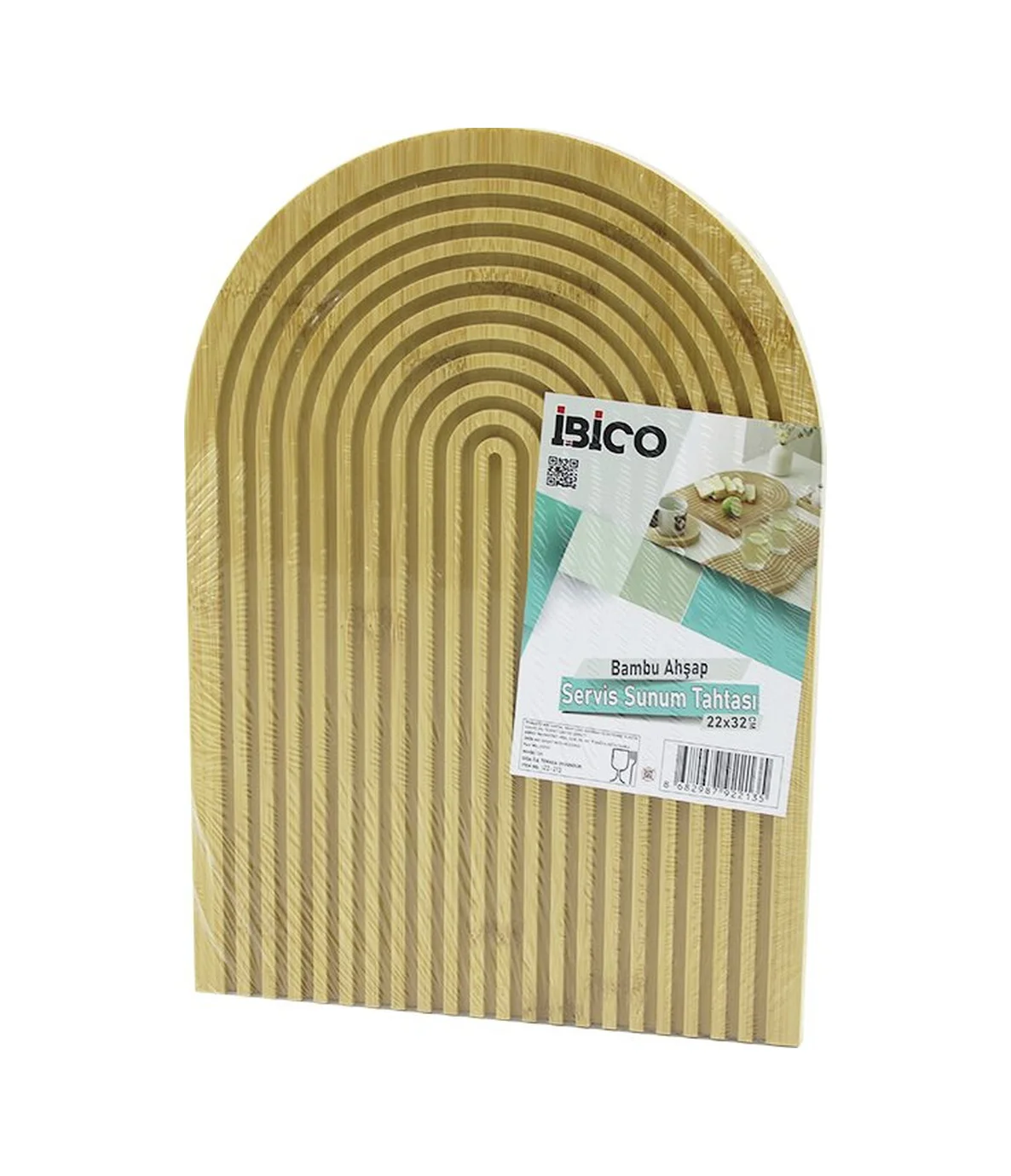 Yarım Daire Çift Taraflı Düz - Kanallı Ahşap Bambu Sunum Tepsi 22x32cm 5224