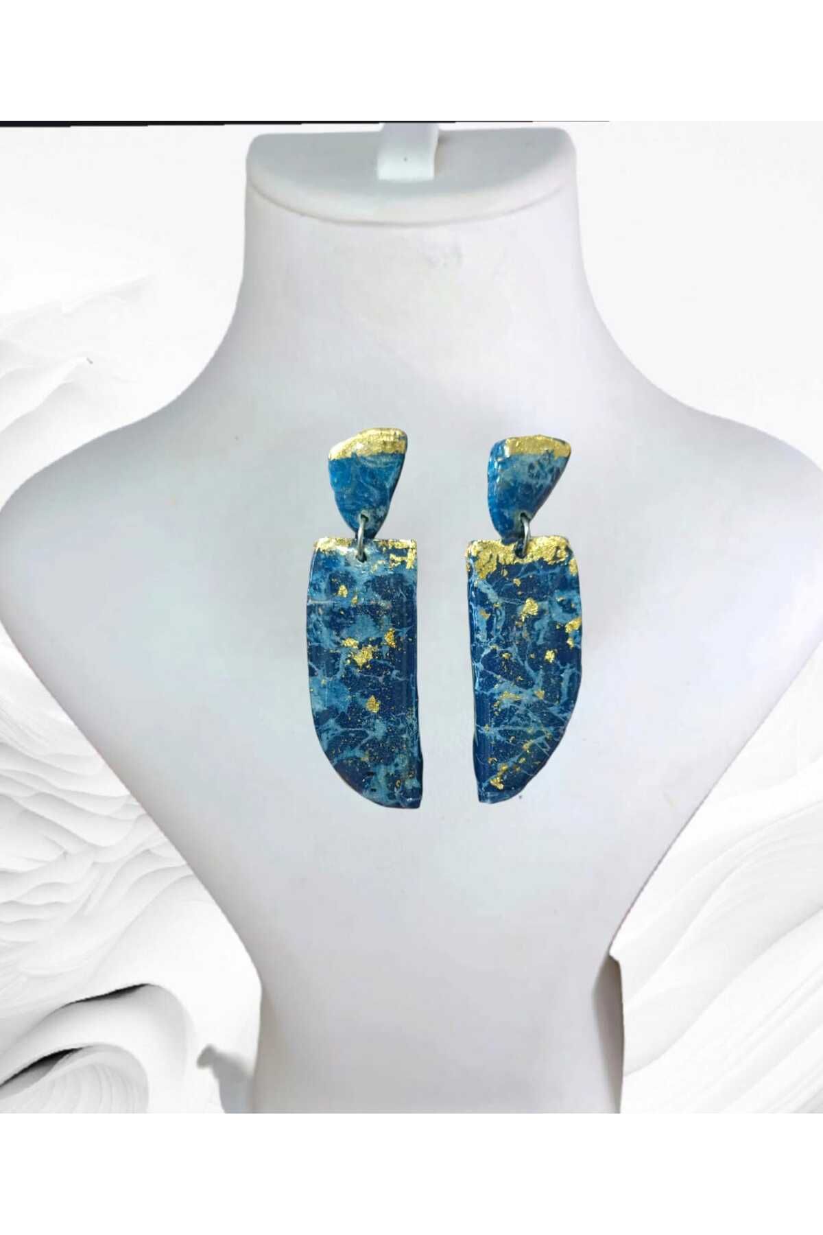 Yarım Daire Maviş Polimer Kil & Epoksi Tasarım Küpe