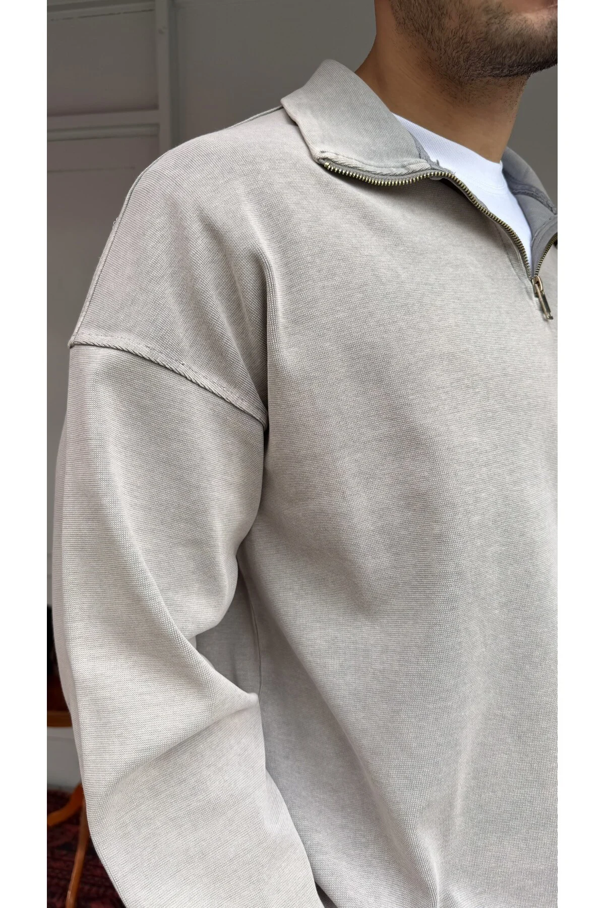 Yarım Fermuar Şardonsuz Sweat