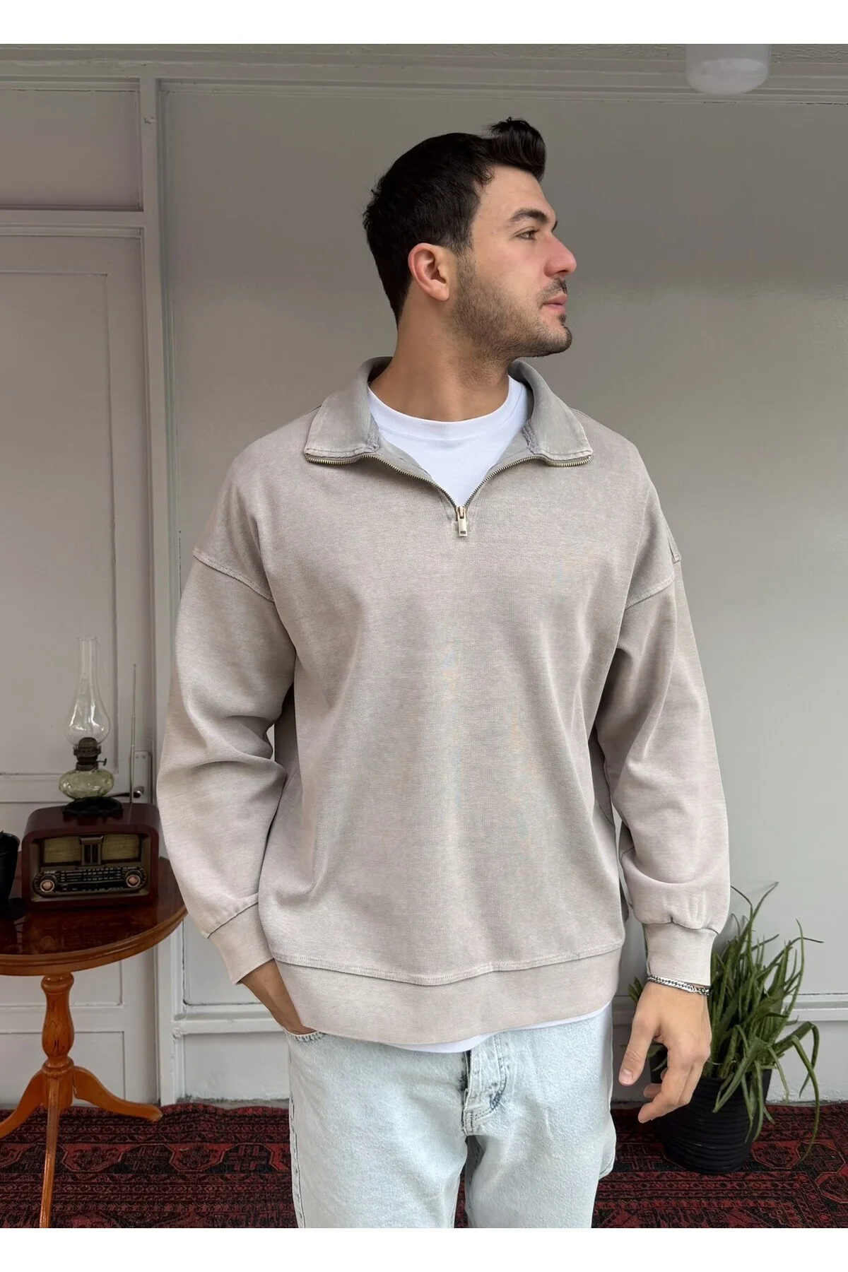 Yarım Fermuar Şardonsuz Sweat