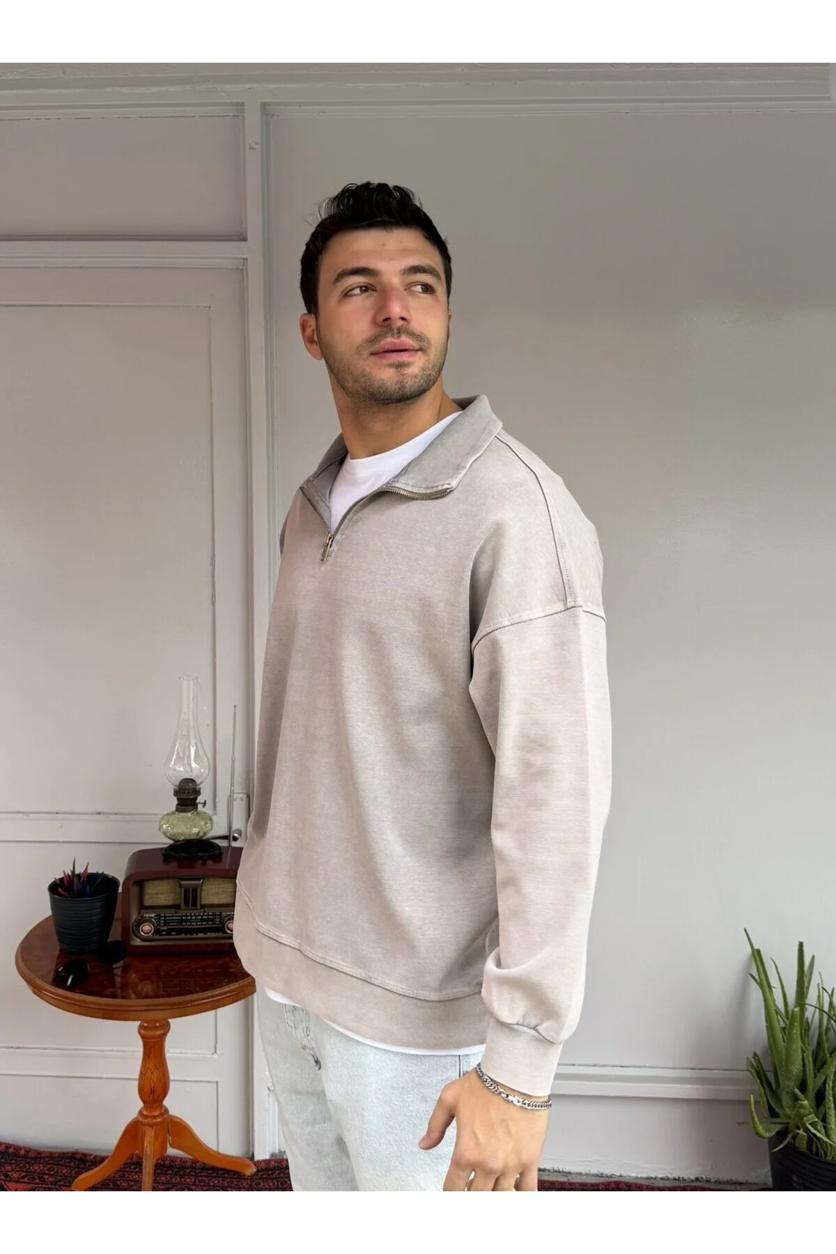 Yarım Fermuar Şardonsuz Sweat