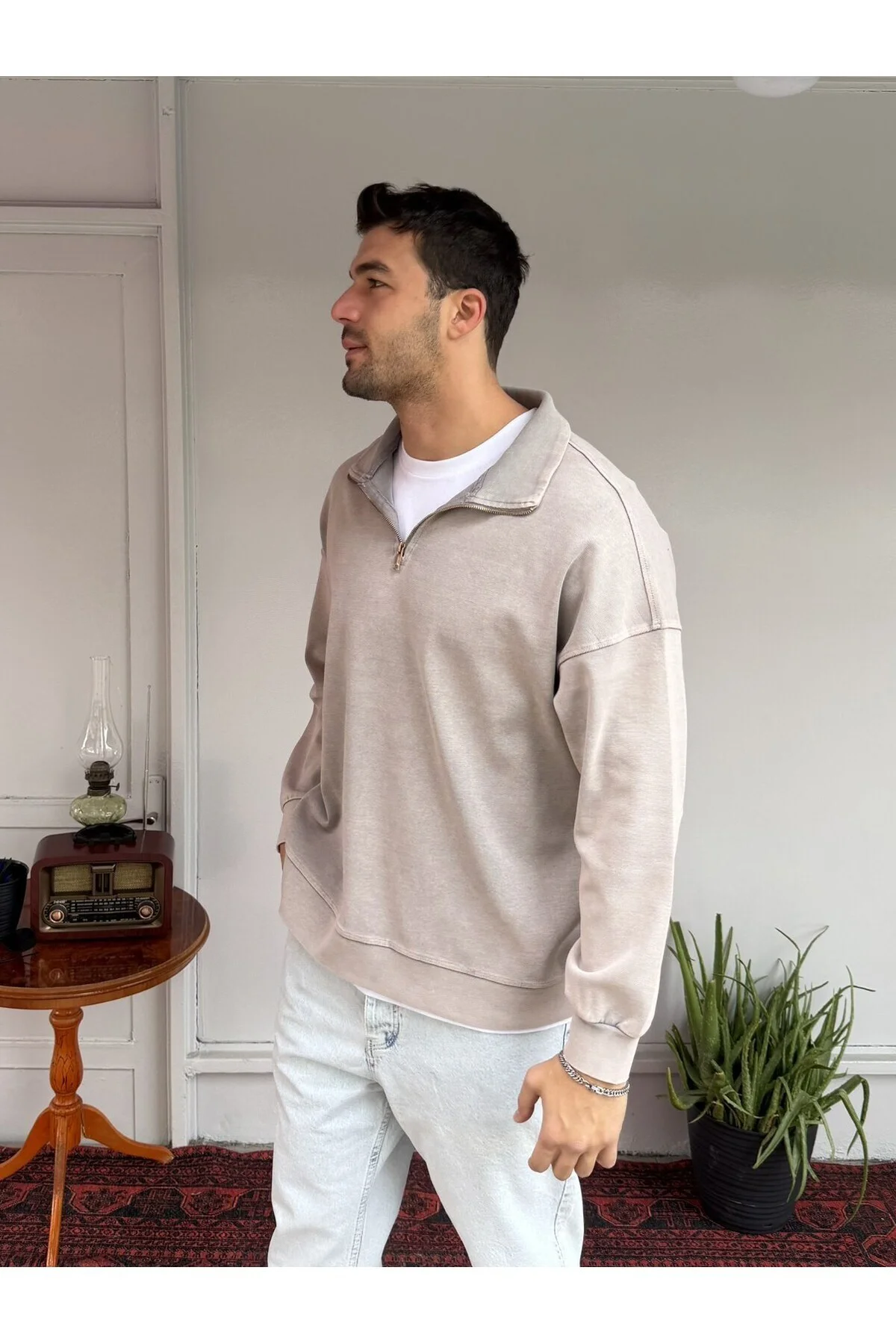 Yarım Fermuar Şardonsuz Sweat
