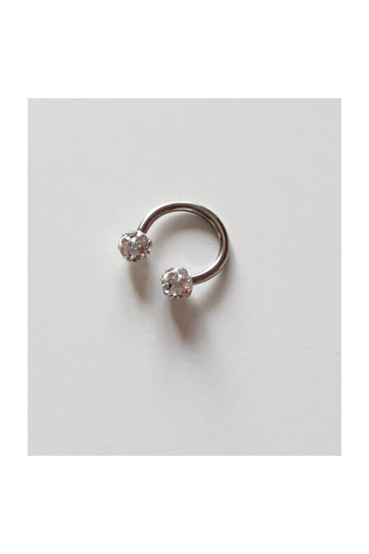 Yarım Halka Beyaz Taşlı Top Uçlu Yuvarlak Çelik Piercing