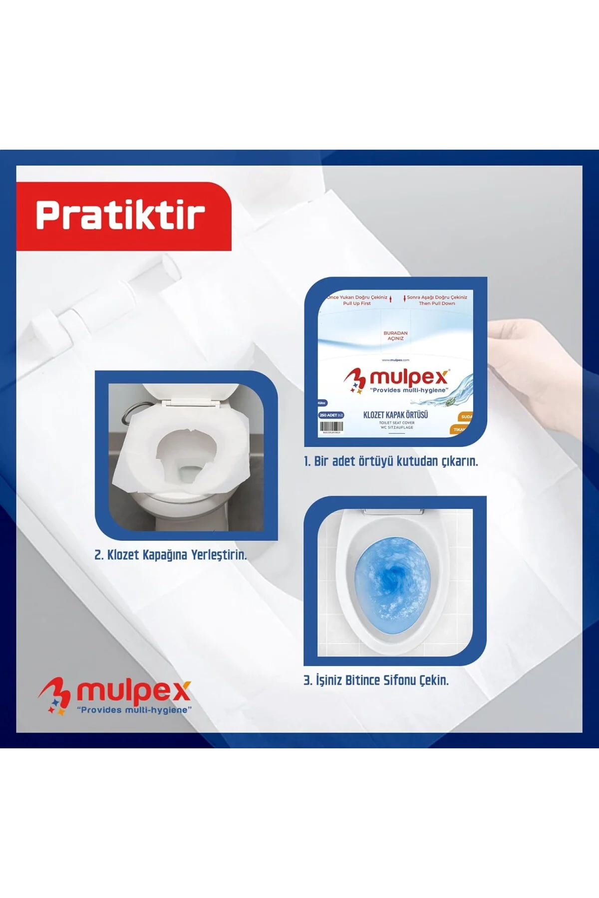 Yarım Katlı Klozet Kapak Örtüsü - 250 Yaprak Tek Kullanımlık, Çoc