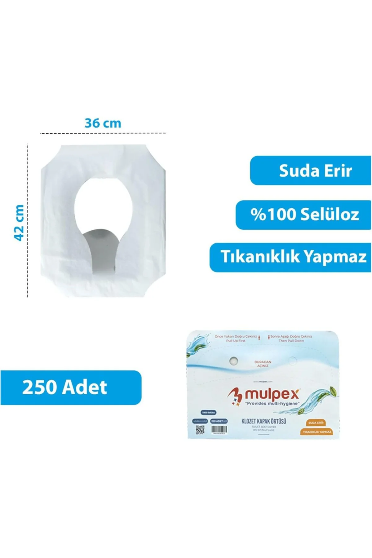 Yarım Katlı Klozet Kapak Örtüsü - 250 Yaprak Tek Kullanımlık, Çoc
