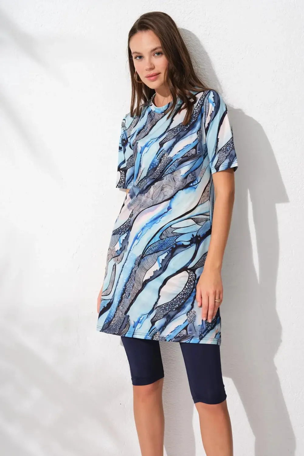 Yarımkollu Tesettür Mayo Desenli 231912 40 Beden