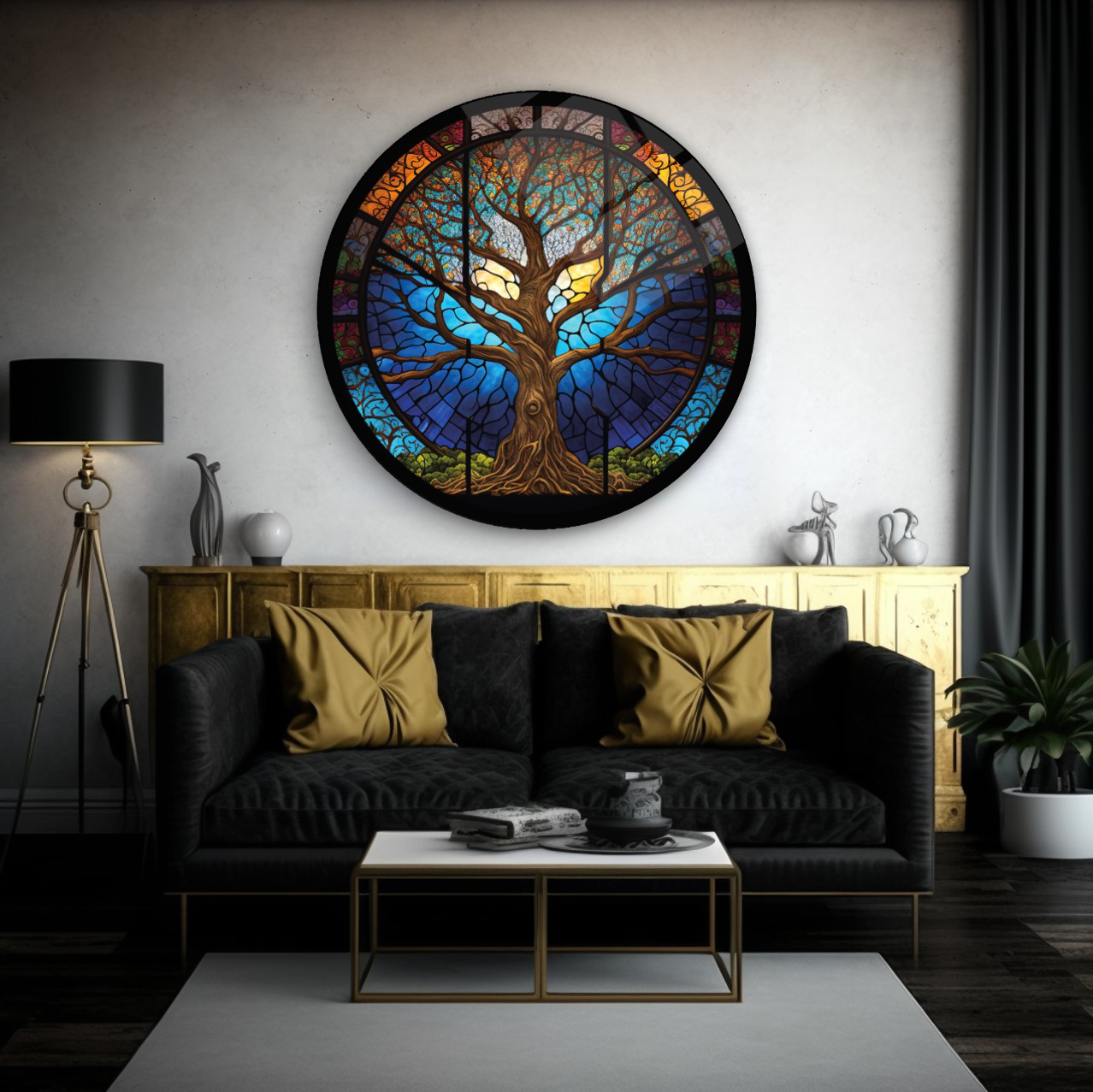 Yaşam Ağacı Vitray Yuvarlak Cam Tablo | Hediyelik, Dekoratif, Ofi Yaşam Ağacı Vitray Yuvarlak Cam Tablo | Hediyelik, Dekoratif, Ofi