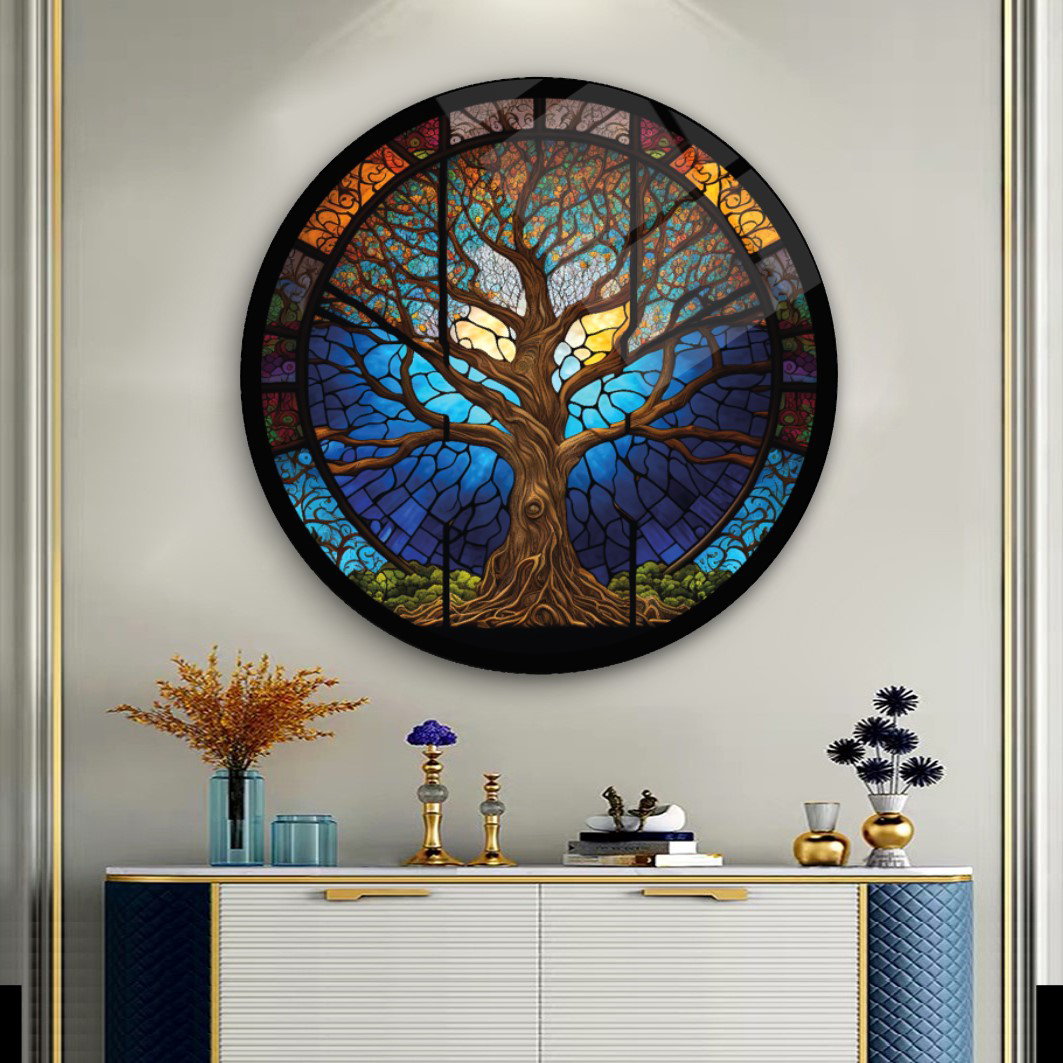 Yaşam Ağacı Vitray Yuvarlak Cam Tablo | Hediyelik, Dekoratif, Ofi Yaşam Ağacı Vitray Yuvarlak Cam Tablo | Hediyelik, Dekoratif, Ofi
