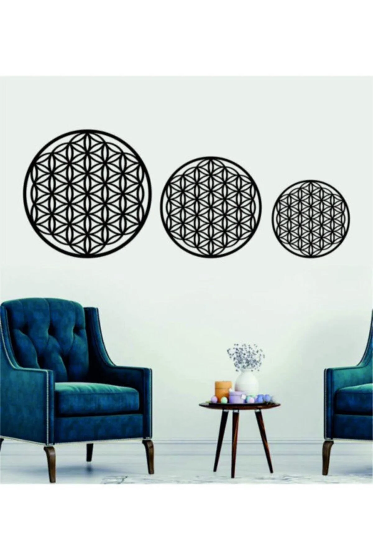 Yaşam Çiçeği Geometri Dekoratif Tablo 3 Boy