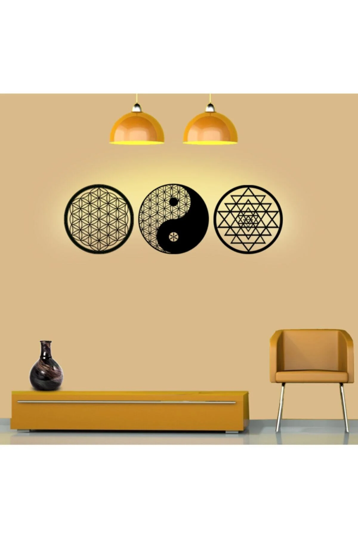 Yaşam Çiçeği Sri Yantra Yin Yang 3'lü Set