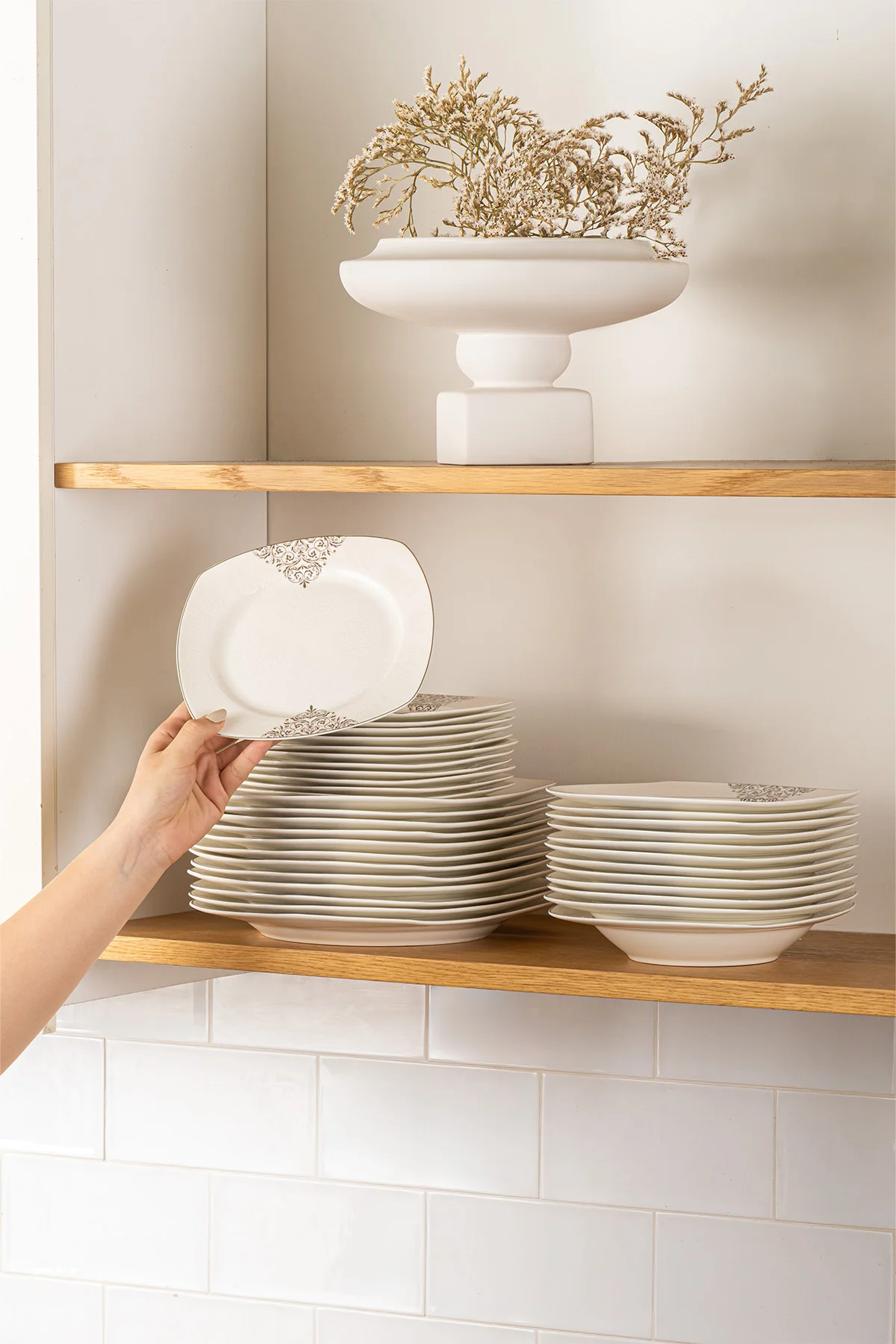 Yasemin 60 Parça 12 Kişilik Porselen Yemek Takımı Platin