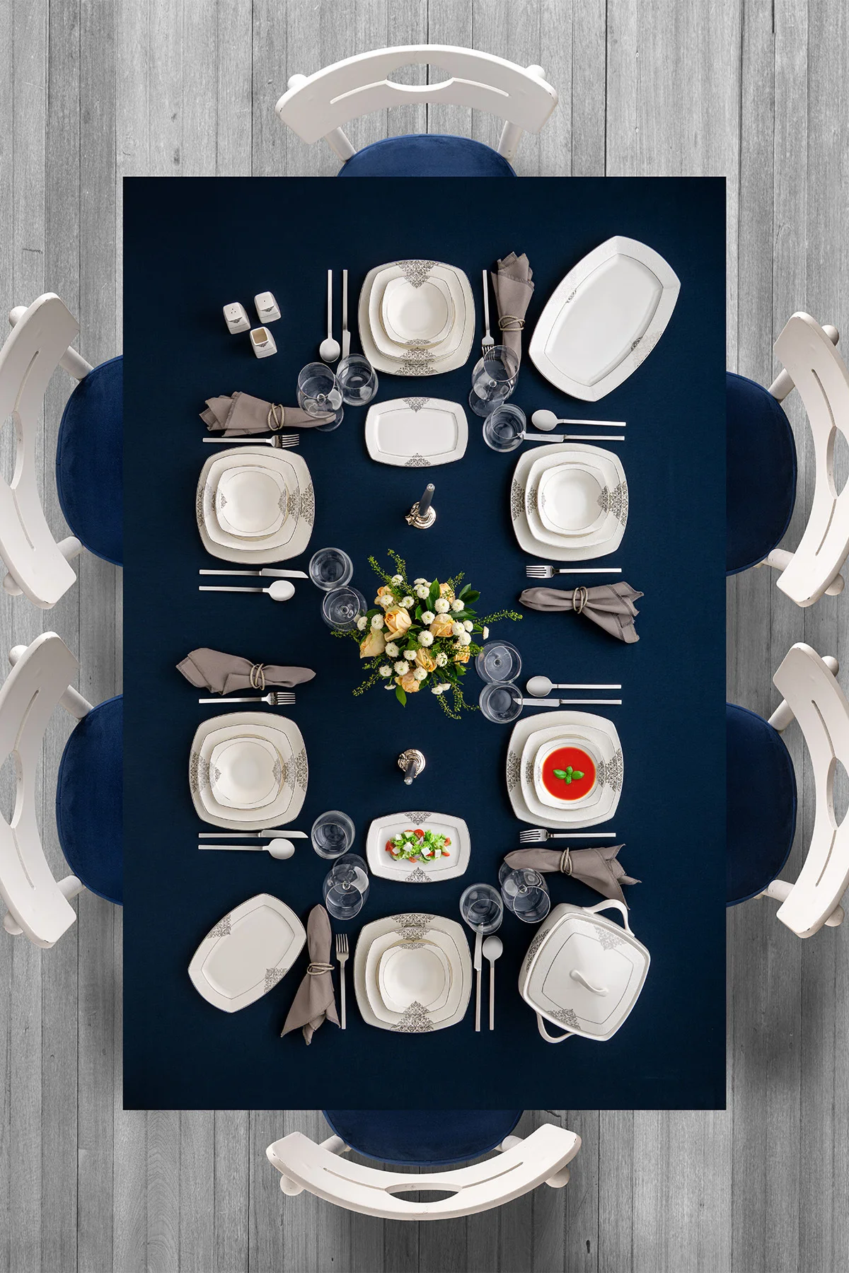 Yasemin 60 Parça 12 Kişilik Porselen Yemek Takımı Platin