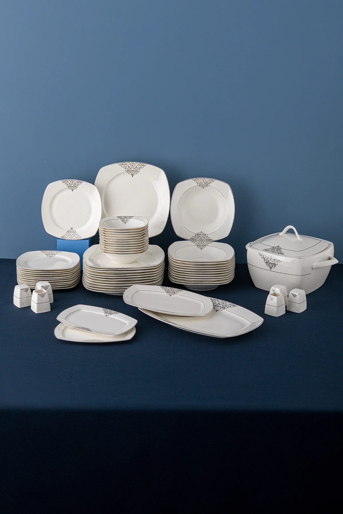 Yasemin 60 Parça 12 Kişilik Porselen Yemek Takımı Platin