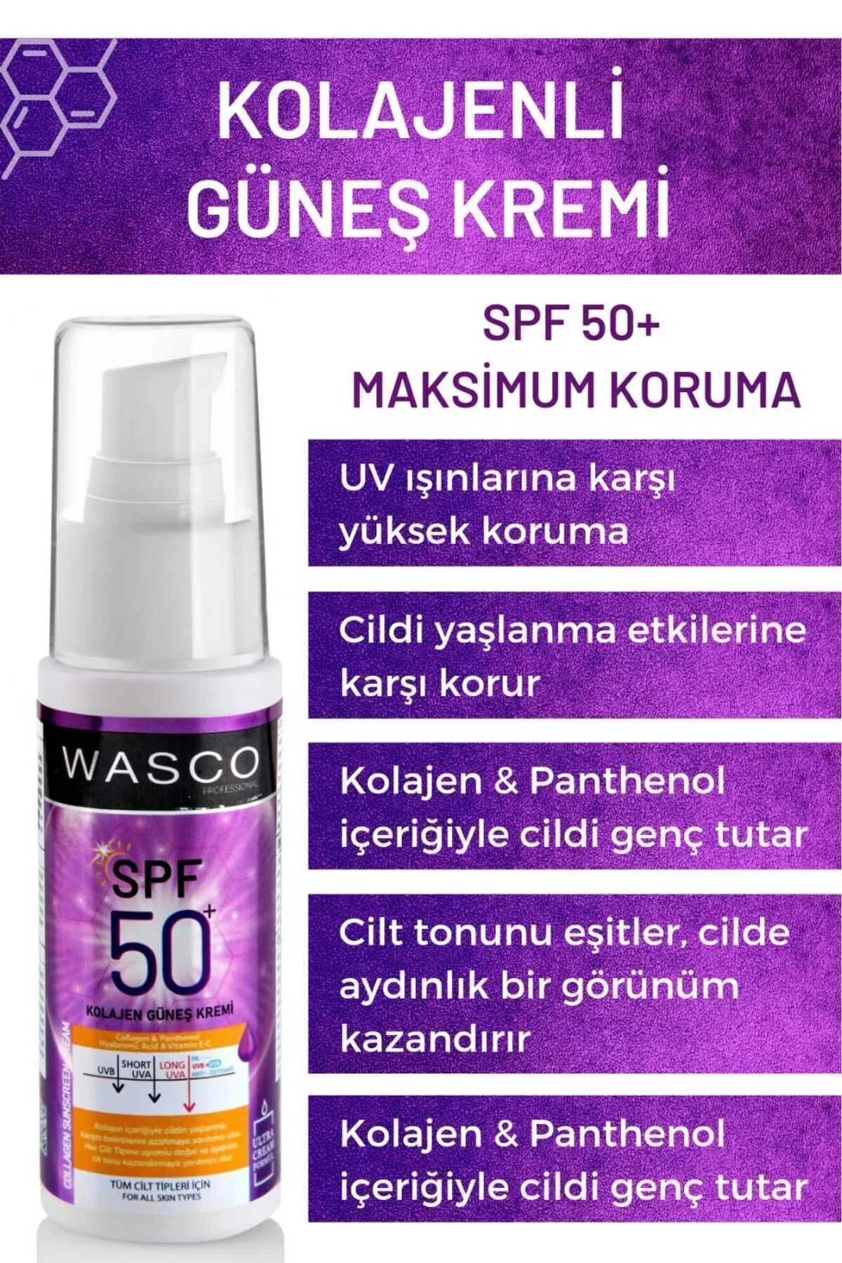 Yaşlanma Karşıtı Spf50+ Kolajenli Güneş Kremi (collagen-panthenol