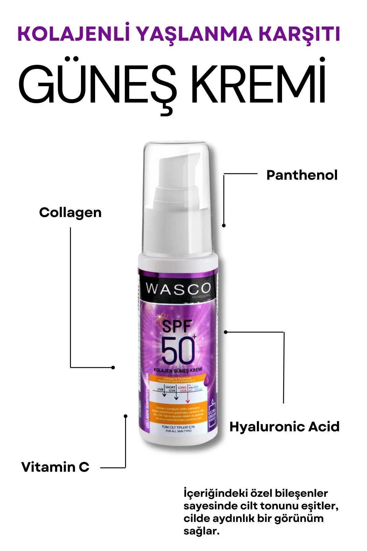 Yaşlanma Karşıtı Spf50+ Kolajenli Güneş Kremi (collagen-panthenol