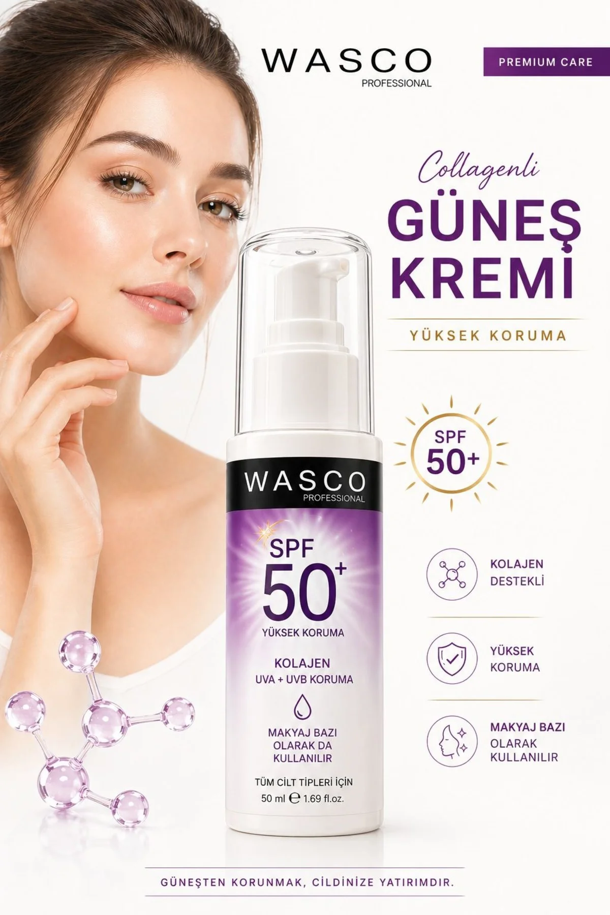 Yaşlanma Karşıtı Spf50+ Kolajenli Güneş Kremi (collagen-panthenol