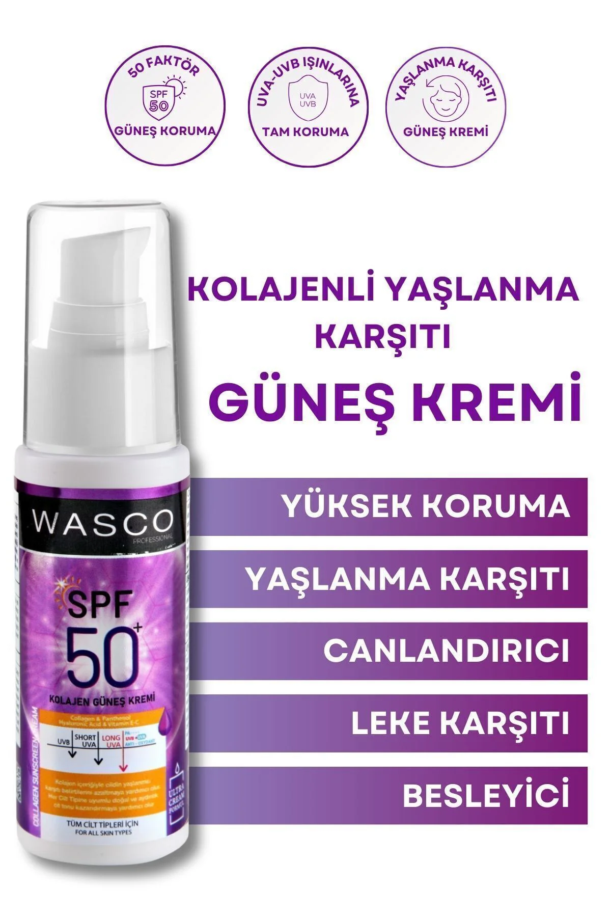 Yaşlanma Karşıtı Spf50+ Kolajenli Güneş Kremi (collagen-panthenol