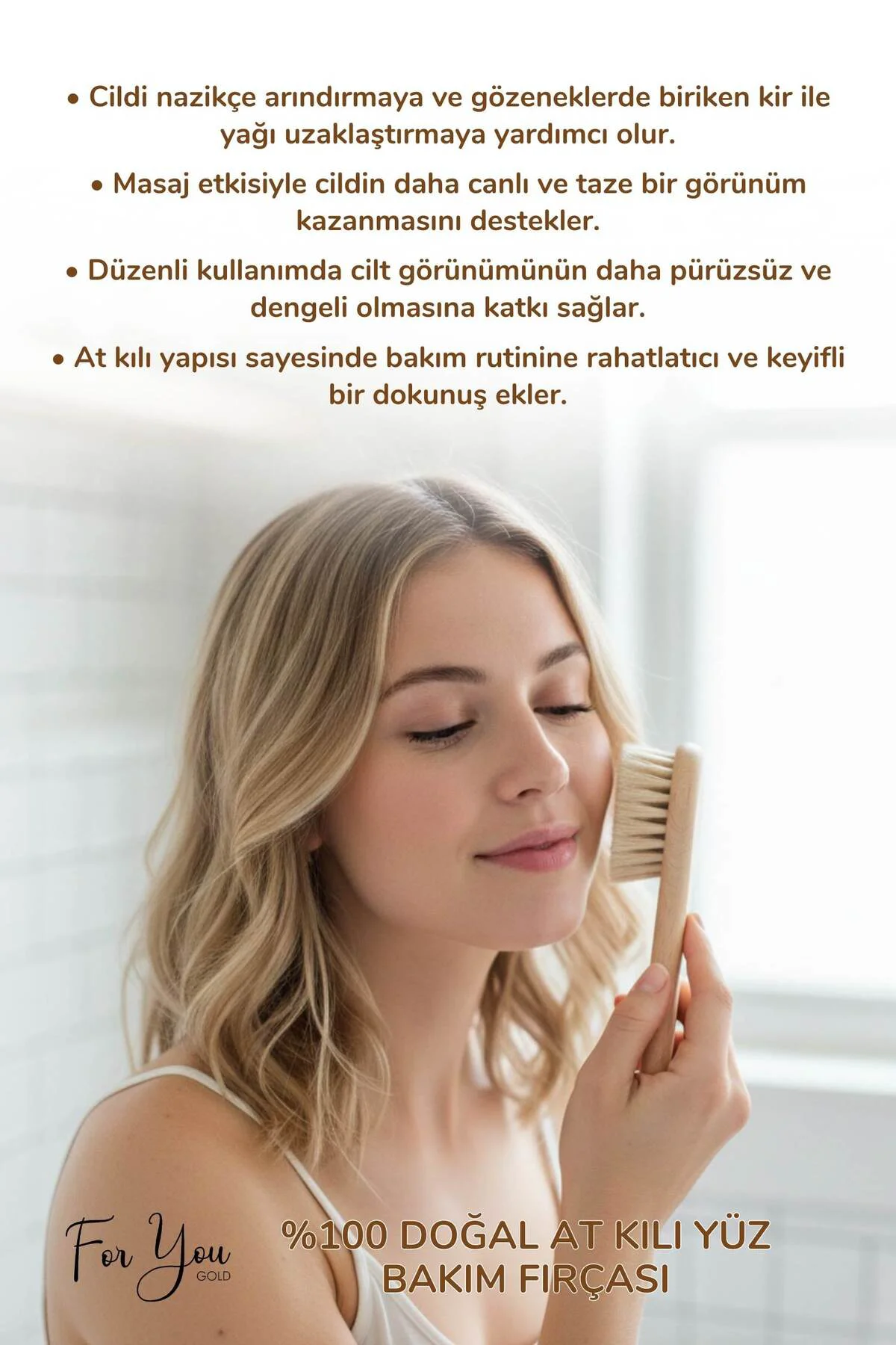 Yaşlanma Ve Kırışıklık Karşıtı %100 Doğal At Kılı Yüz Fırçası - G