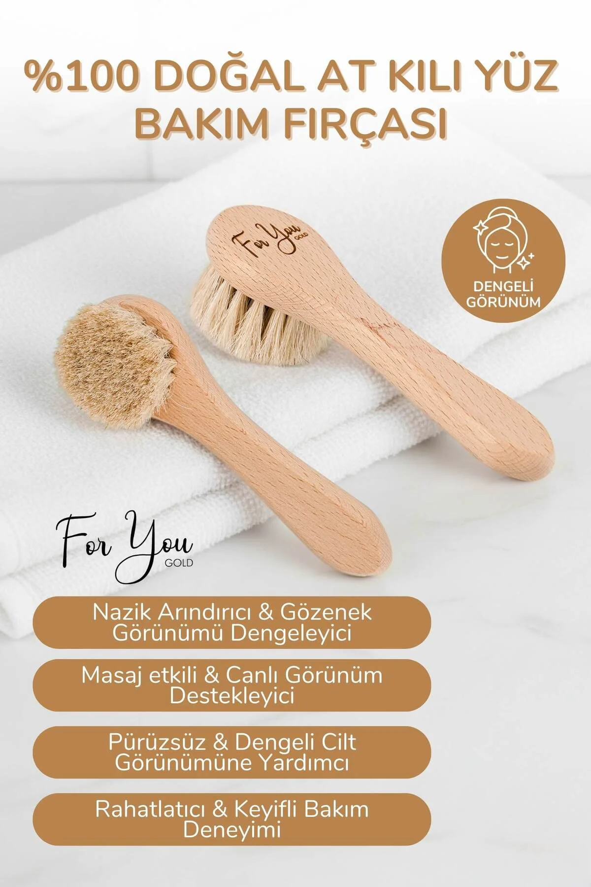 Yaşlanma Ve Kırışıklık Karşıtı %100 Doğal At Kılı Yüz Fırçası - G