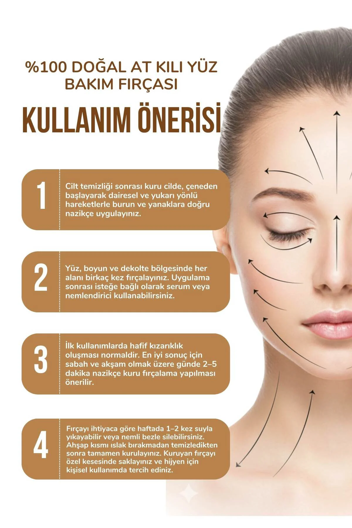 Yaşlanma Ve Kırışıklık Karşıtı %100 Doğal At Kılı Yüz Fırçası - G