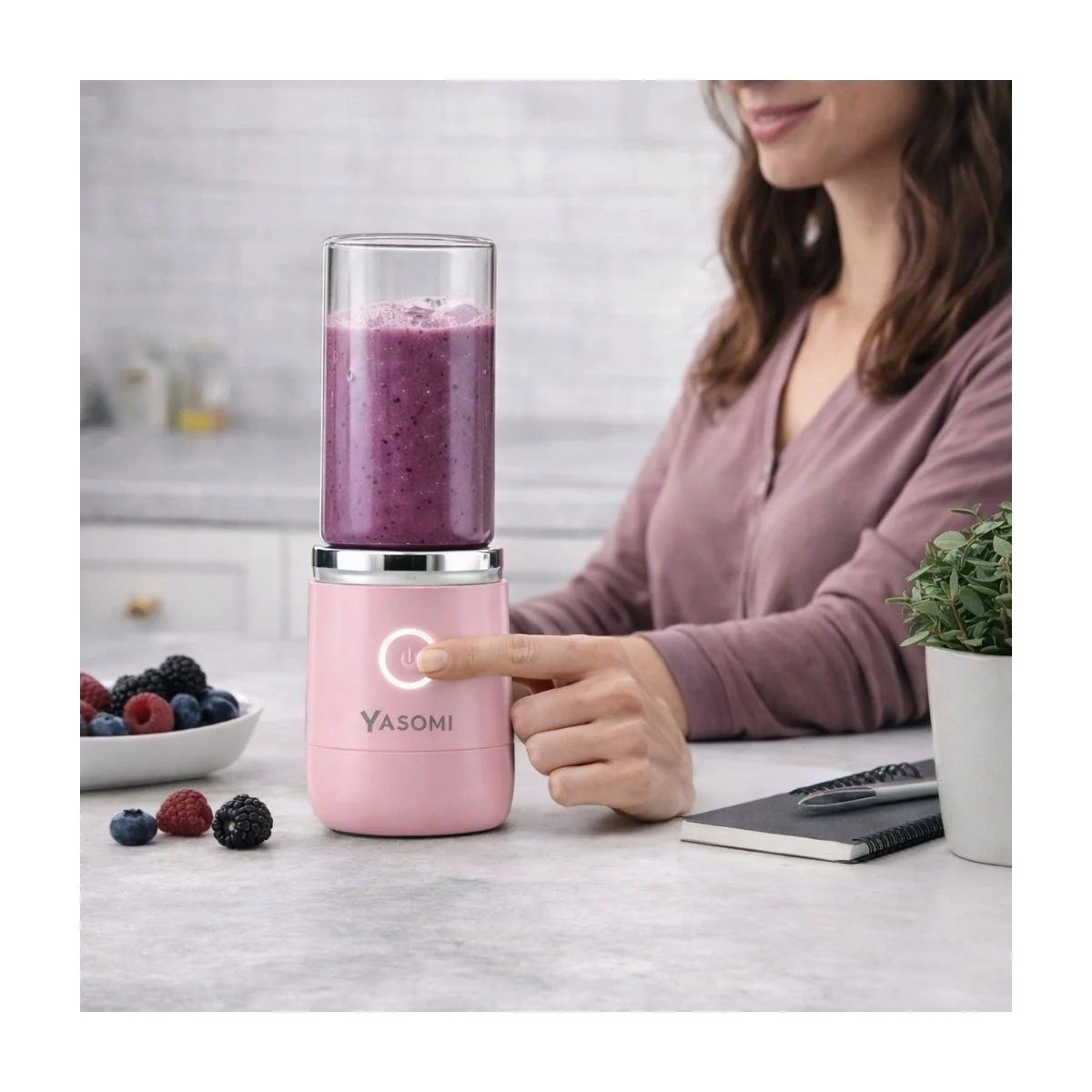 Yasomi Taşınabilir Kablosuz Şarjlı Cam Kişisel Blender Pembe (Yasomi Türkiye Garantili)