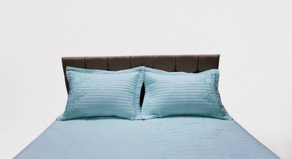 Yatak Örtüsü 13543 Zümrüt Çift Kişilik Dantelli AÇIK MAVİ %80 Pam