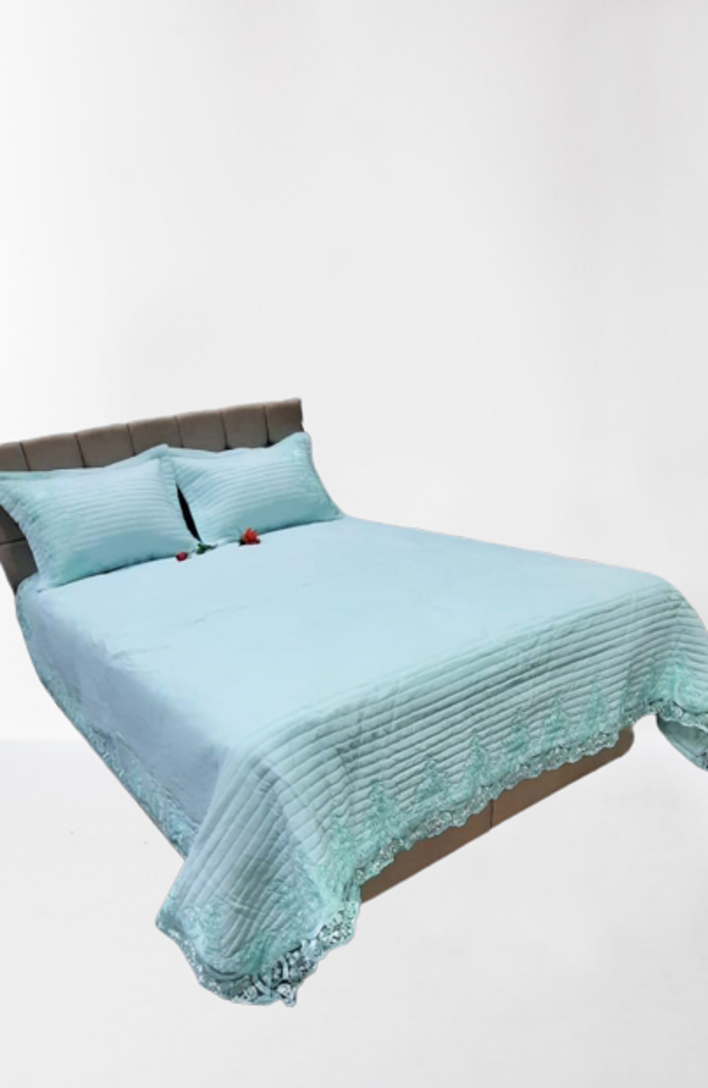 Yatak Örtüsü 13543 Zümrüt Çift Kişilik Dantelli AÇIK MAVİ %80 Pam