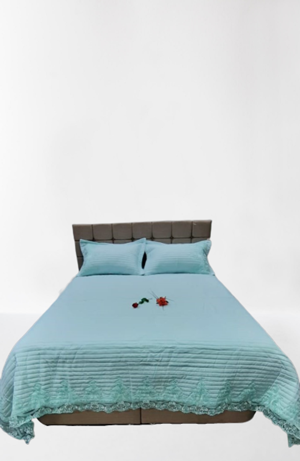 Yatak Örtüsü 13543 Zümrüt Çift Kişilik Dantelli AÇIK MAVİ %80 Pam