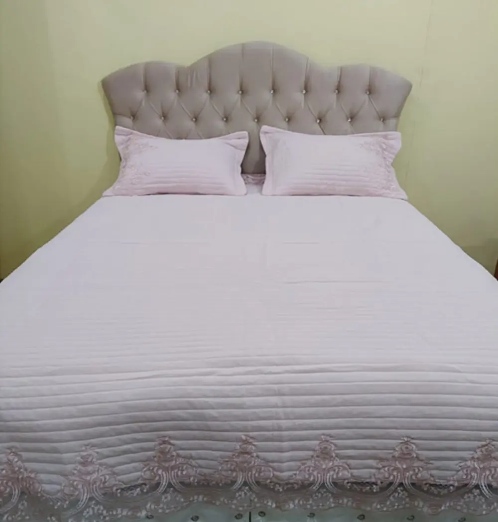 Yatak Örtüsü 13545 Zümrüt Çift Kişilik  Dantelli pastel yeşil %80