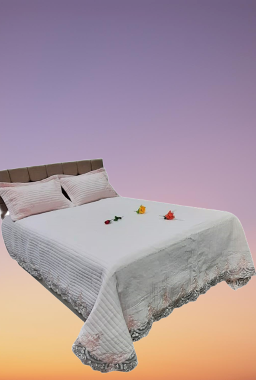 Yatak Örtüsü 13545 Zümrüt Çift Kişilik  Dantelli pastel yeşil %80