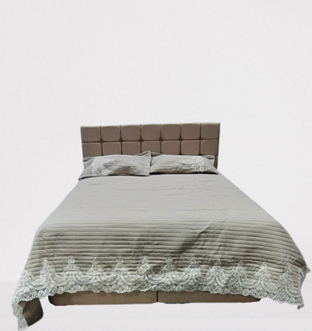 Yatak Örtüsü 19686 Zümrüt Çift Kişilik Dantelli Kapuçino %80 Pamu