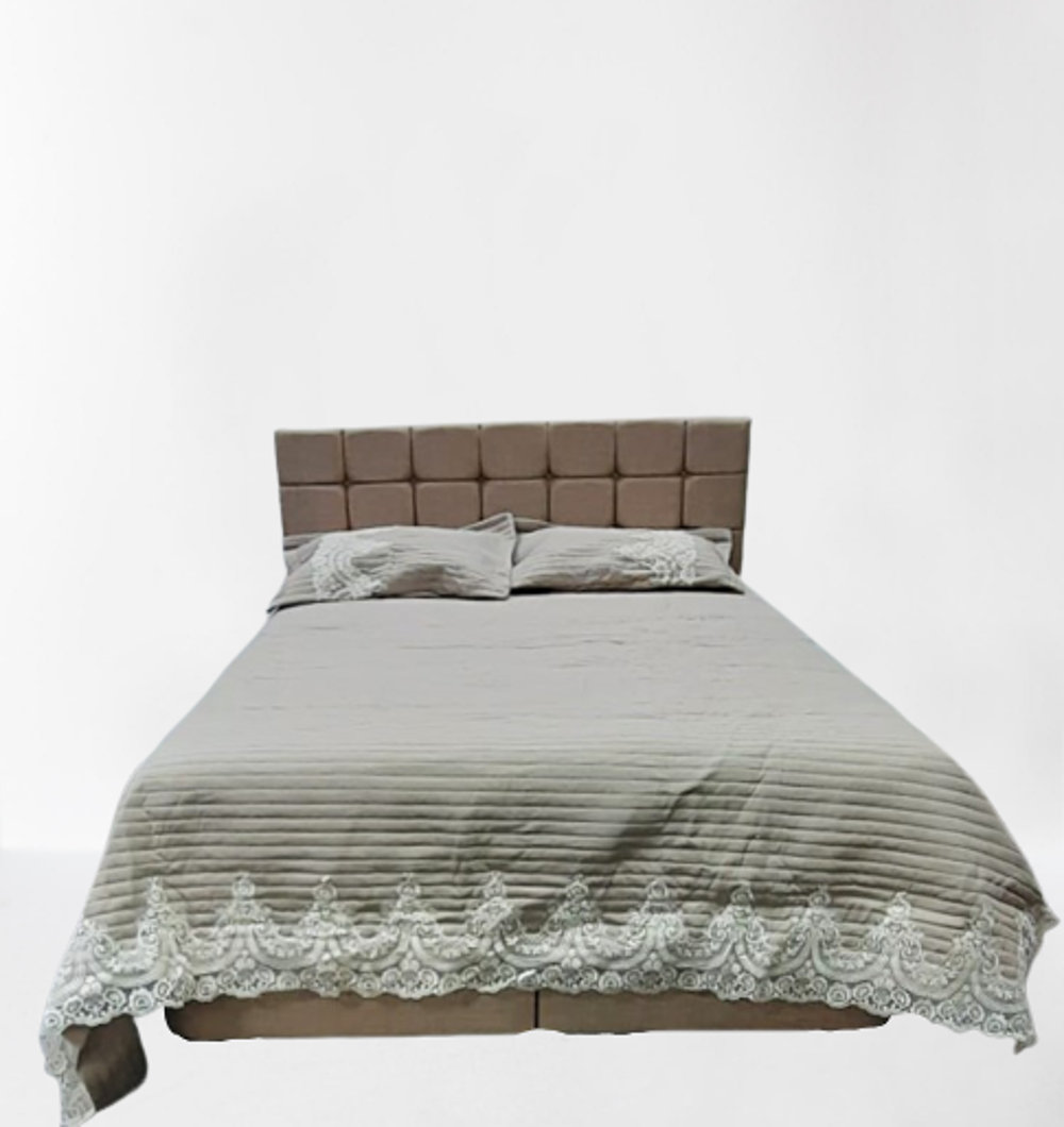 Yatak Örtüsü 19686 Zümrüt Çift Kişilik Dantelli Kapuçino %80 Pamu