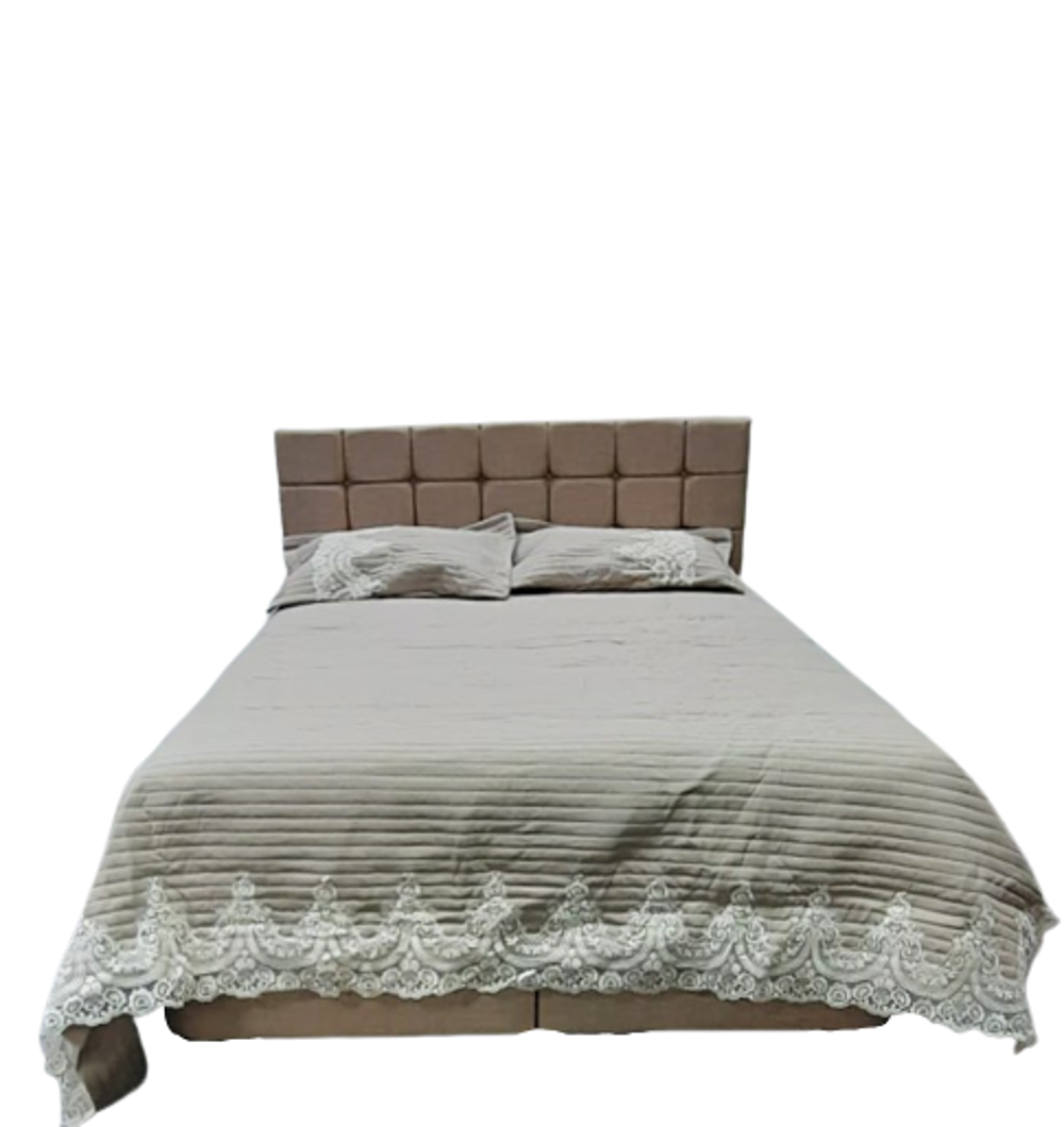 Yatak Örtüsü 19686 Zümrüt Çift Kişilik Dantelli Kapuçino %80 Pamu