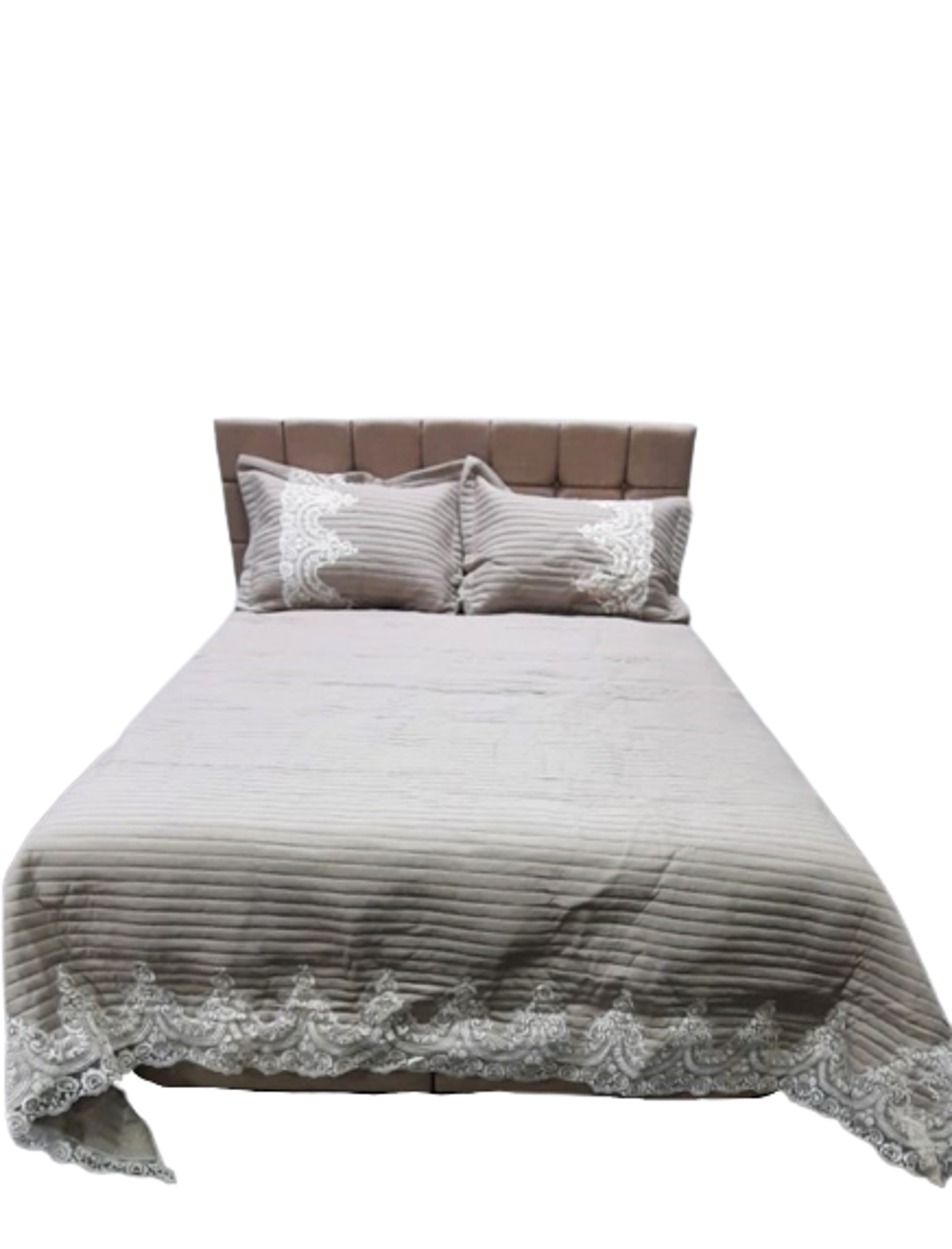 Yatak Örtüsü 19687 Zümrüt Çift Kişilik  Dantelli Krem %80 Pamuk E