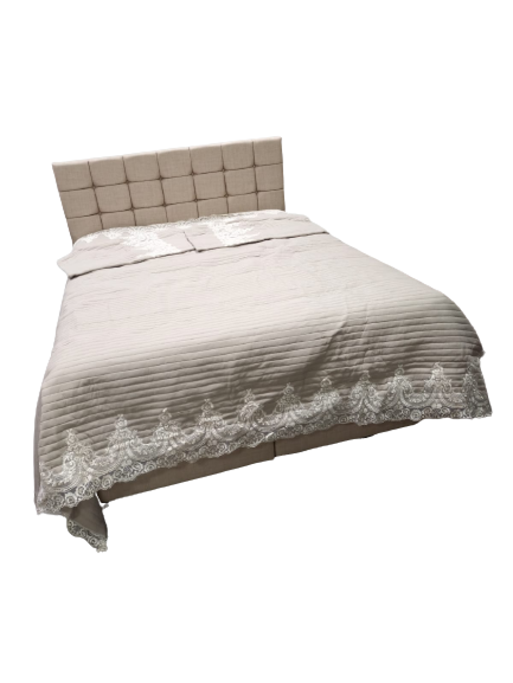 Yatak Örtüsü 19687 Zümrüt Çift Kişilik  Dantelli Krem %80 Pamuk E
