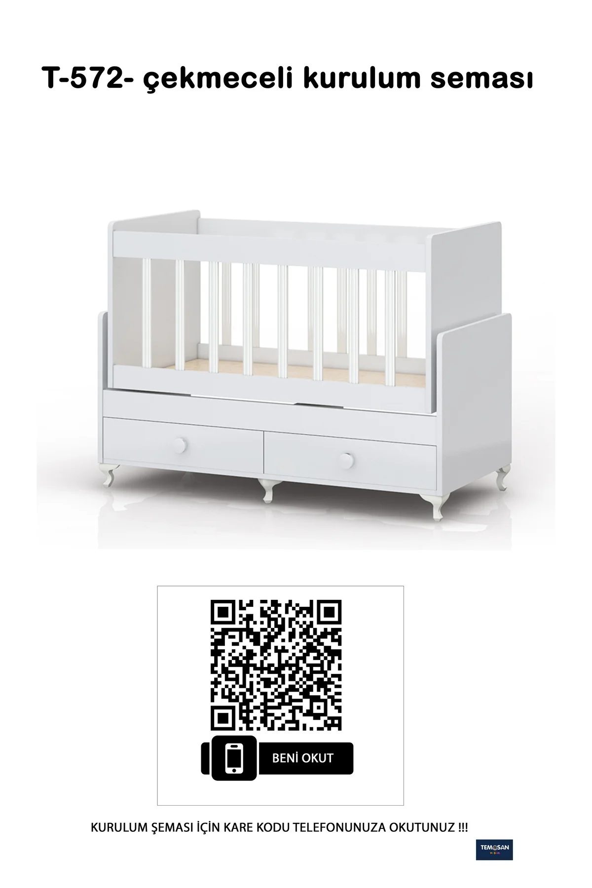 Yataklı, Sallanır, Anne Yanı Bebek Beşiği 60 x 120