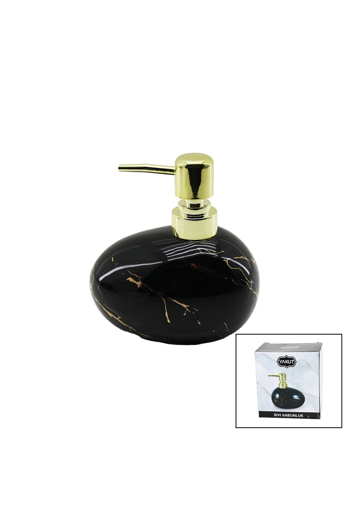 Ok Aksesuar Yatay Tombul Siyah Mermer Desen Seramik Sivi Sabunluk Gold Kapak