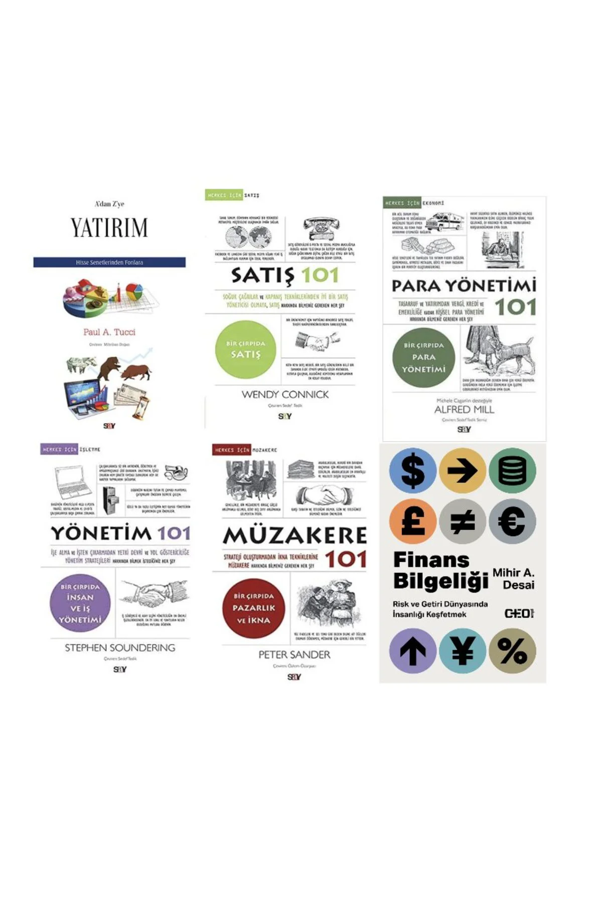 yatirim + satis 101 + para yonetimi 101 + yonetim 101 + muzakere 101+ finans bilgeligi =(6 kitap)