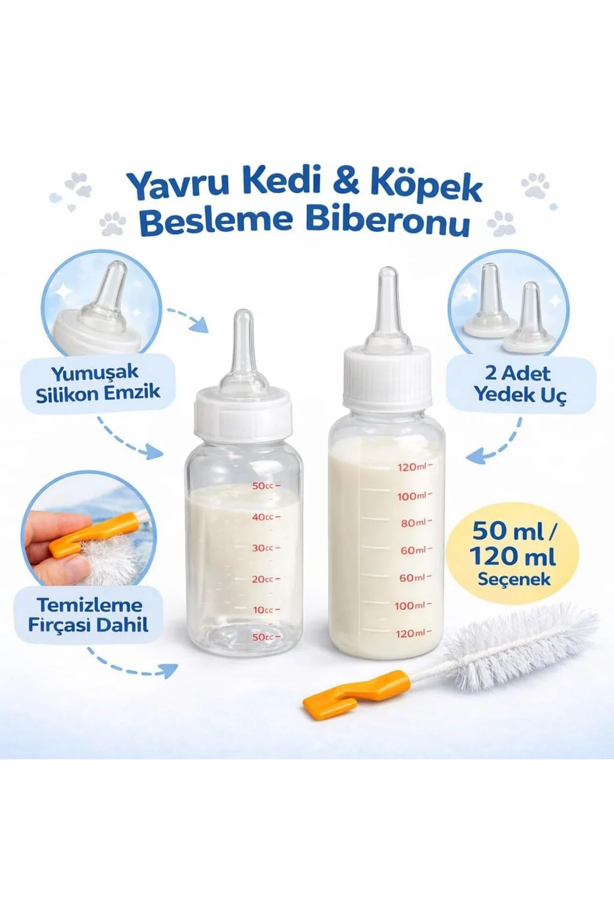 Yavru Kedi Köpek Biberonu 50 ml – Evcil Hayvan Süt ve Mama Beslem